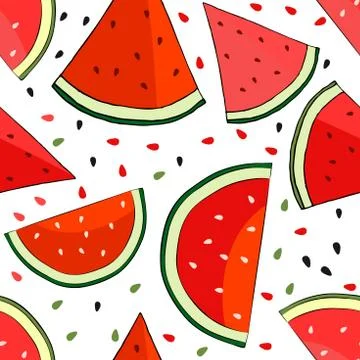 Watermelon seamless pattern. Fresh pattern with red watermelon. Stock Illustration
