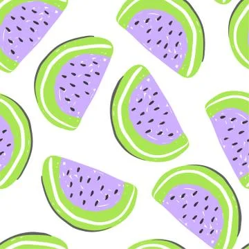 Watermelon seamless pattern. Fresh purple watermelons, tropical fruits summer Stock Illustration
