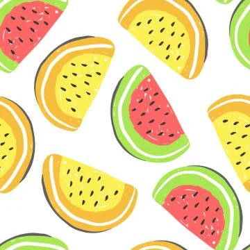 Watermelon seamless pattern. Fresh red and yellow watermelons summer detox Stock Illustration