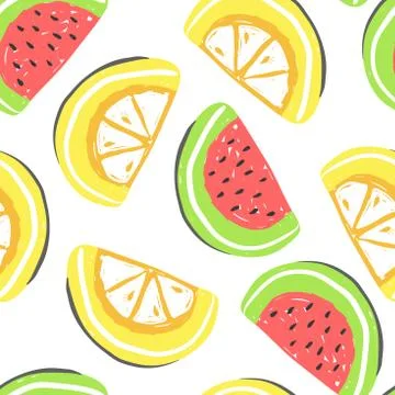 Watermelon seamless pattern. Fresh watermelons and orange summer detox Stock Illustration