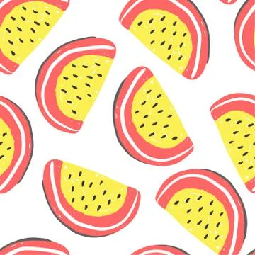 Watermelon seamless pattern. Fresh yelow and red watermelons, tropical fruits Stock Illustration