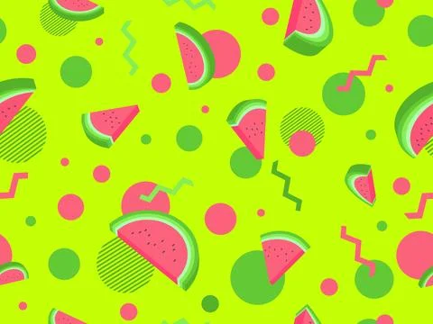 Watermelon seamless pattern with geometric shapes. Isometric 3d slices of w.. Stock-Illustration