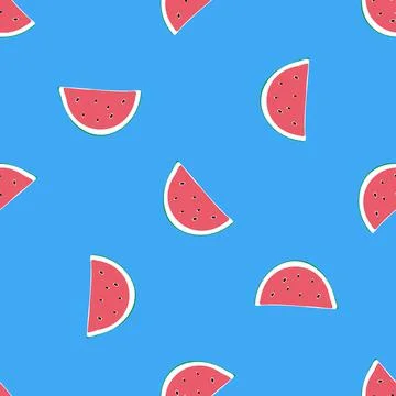 Watermelon seamless pattern. Hand drawn watermelon slice and seeds. Vector Stock Illustration
