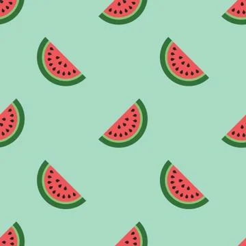 Watermelon Seamless Pattern on mint background. Vector Illustration Illustrazione stock