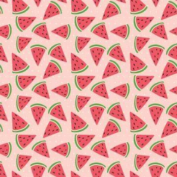 Watermelon seamless pattern with polka dots on cosmos background Stock Illustration