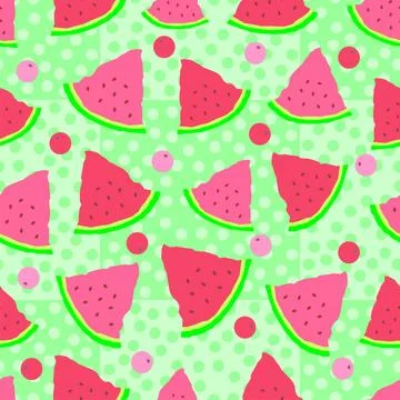 Watermelon seamless pattern with polka dots Stock Illustration