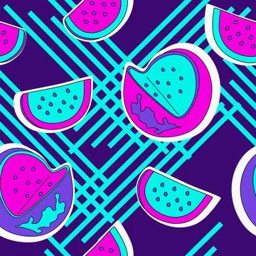 Watermelon seamless pattern in pop art style. Abstract colorful fruit print. Stock Illustration