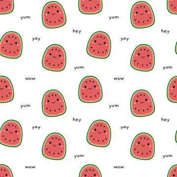 Watermelon seamless pattern. Squishmallow. Watermelon. Kawaii, Vector Stock Illustration