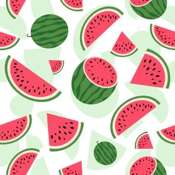 Watermelon seamless pattern. Summer background. Bright watermelon slices isol Stock Illustration