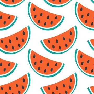 Watermelon Seamless Pattern in trendy minimalistic doodle. Healthy food abstract Stock Illustration
