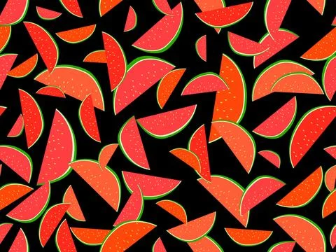 Watermelon seamless pattern. Triangular slices of watermelon. Sliced ??wate.. Stock Illustration