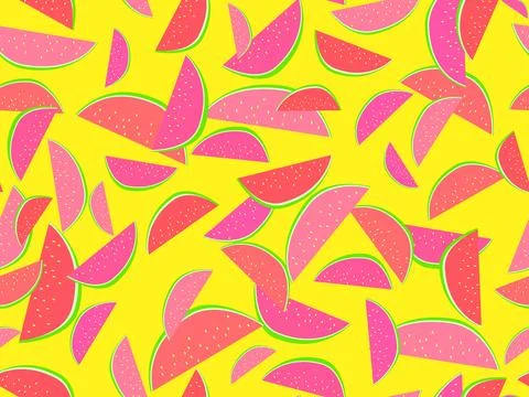 Watermelon seamless pattern. Triangular slices of watermelon. Sliced ??wate.. Stock Illustration