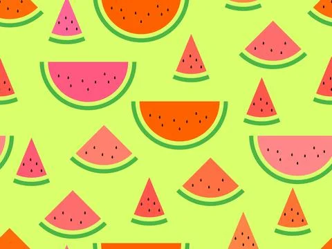 Watermelon seamless pattern. Triangular slices of watermelon. Sliced waterm.. Stock Illustration