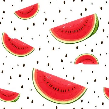 Watermelon seamless pattern vector background. Water melon slices and seeds Stock Illustration