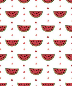 Watermelon seamless pattern. Vector doodle cartoon style illustration. Colorful Stock Illustration