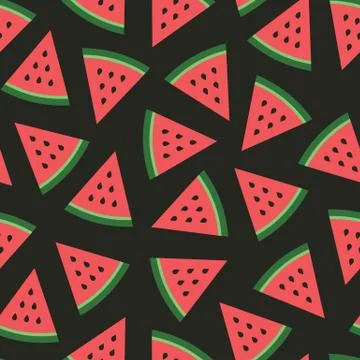 Watermelon seamless pattern. Watermelon slices on black background Stock Illustration