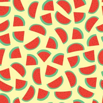 Watermelon seamless pattern on yellow background Stock Illustration