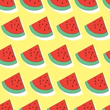 Watermelon seamless pattern on yellow background Stock Illustration