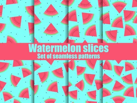 Watermelon set of seamless pattern. Triangular slices of watermelon. For broc Illustrazione stock