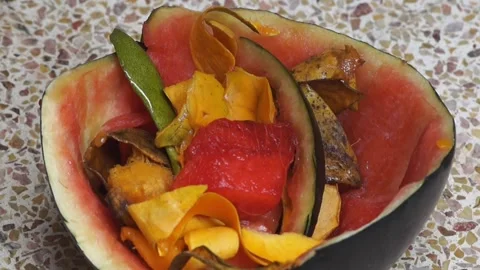 Watermelon Shell Used As A Home Compost Container Stock Footage 311232803