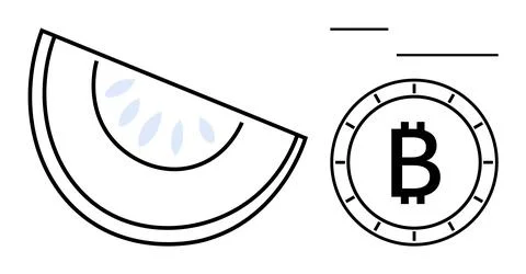 Watermelon Slice and Bitcoin Coin Representing Contrast Between Traditional.. Stock Illustration