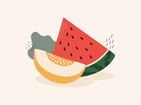 Watermelon slice and melon slice on a beige background Stock Illustration