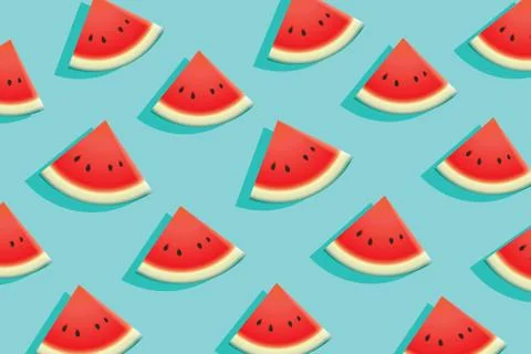 Watermelon slice on blue background. Summer time design banner. Stock Illustration