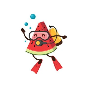 Watermelon slice cartoon fruit diver summer relax Ilustração Stock