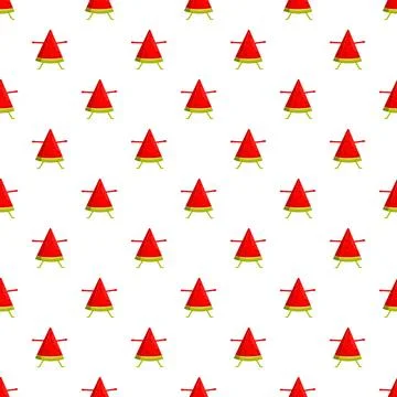 Watermelon slice characters standing in a seamless pattern 스톡 일러스트