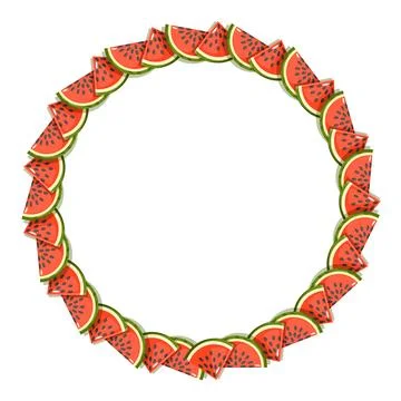 Watermelon Slice Circular Frame Vector Border Isolated on White Background Illustrazione stock