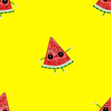 Watermelon slice creative 3D character seamless pattern fabric printing des.. Stock Illustration