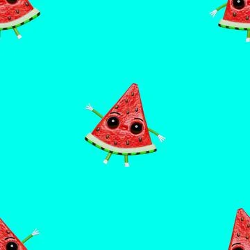 Watermelon slice creative 3D character seamless pattern fabric printing des.. Stock Illustration