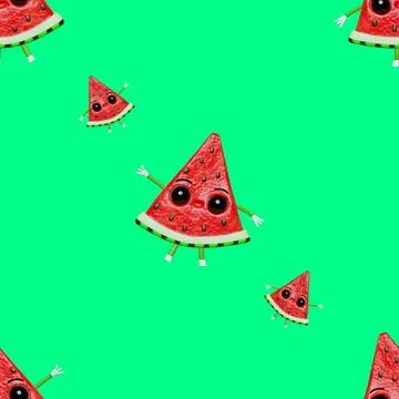 Watermelon slice creative 3D character seamless pattern fabric printing des.. Stock Illustration