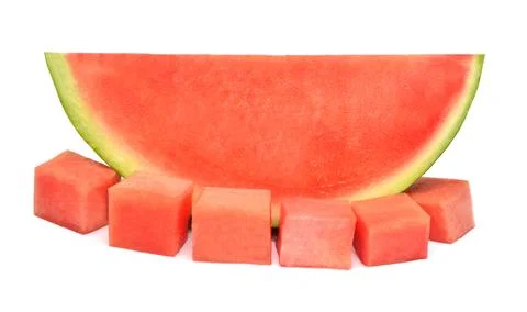 Watermelon slice with cubes isolated on a white background. Creative summer.. Stock Photos