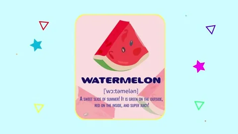 Watermelon Slice Flashcard Animated Motion Graphic Stock Footage 338133075