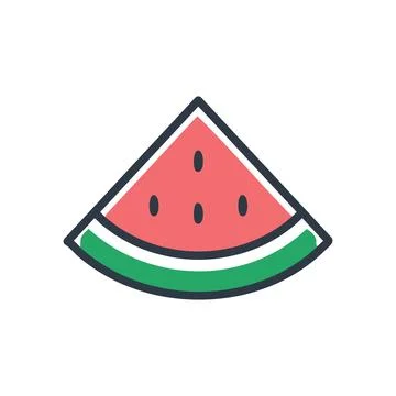 Watermelon slice icon. Colorful line art illustration of a watermelon slice.. Stock Illustration