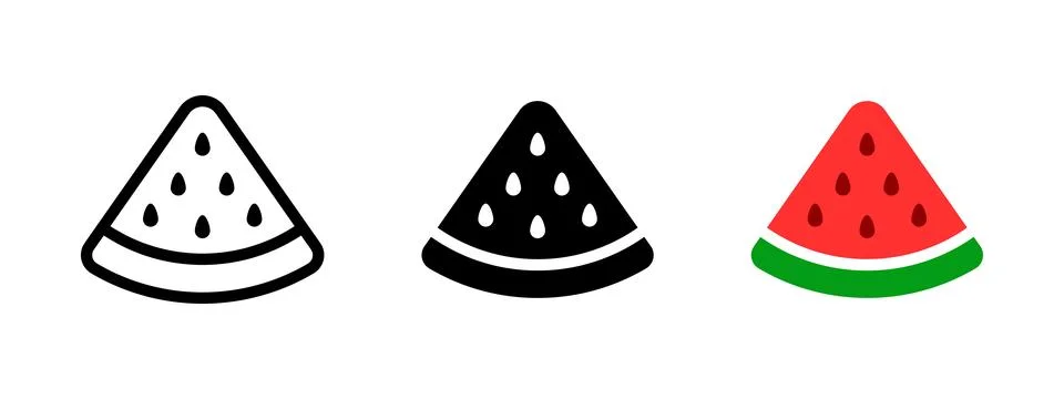 Watermelon slice icon. Triangular watermelon piece with seeds vector illust.. Illustrazione stock