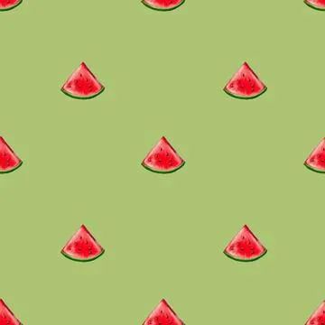 Watermelon slice pattern in a fresh green background for vibrant textile desi Stock Photos