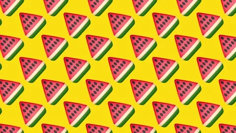 Watermelon slice pattern on yellow background Stock Footage 336488390