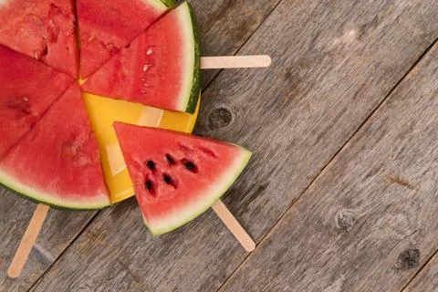 Watermelon slice popsicles on a plate Stock Photos
