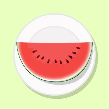Watermelon slice red fruit berry, healthy diet meal on plate. Vector Stock Illustration