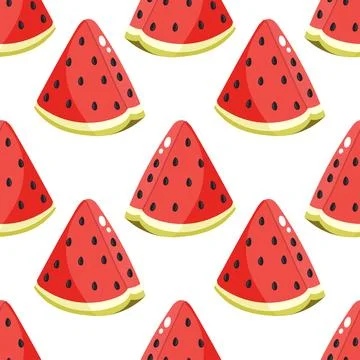 Watermelon slice seamless pattern with red flesh and black seeds Stock Illustration