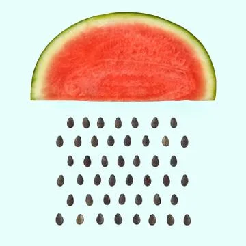 Watermelon slice with seeds raining. Stock-Fotos
