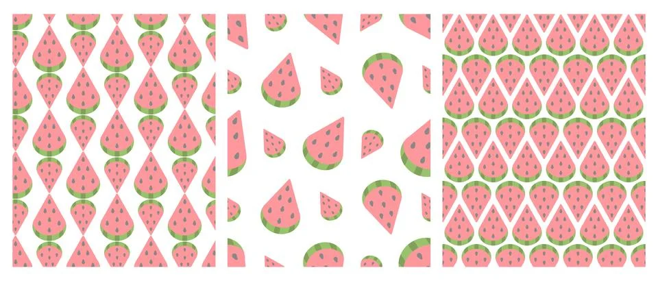 Watermelon Slice. A set of seamless vector patterns. Stock Illustration