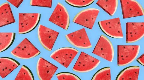 Watermelon slice on soft blue background. Summer color. 3d-rendering Stock Photos