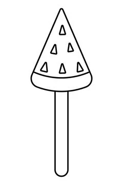 Watermelon slice on a stick. Delicious fruit with seeds. Sketch. 스톡 일러스트