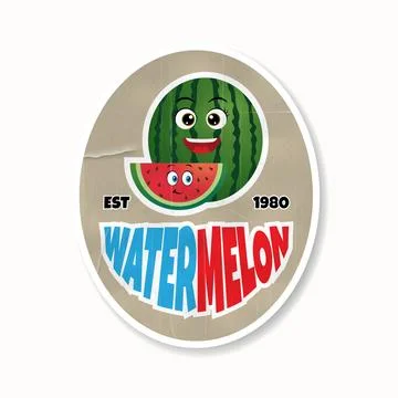 Watermelon slice summer fruit realistic label and sticker Stock Illustration