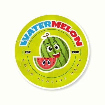 Watermelon slice summer fruit realistic label and sticker Stock Illustration