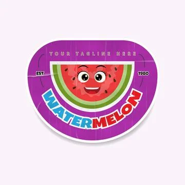 Watermelon slice summer fruit realistic label and sticker Stock Illustration