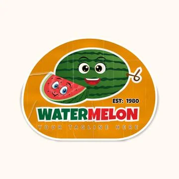 Watermelon slice summer fruit realistic label and sticker Stock Illustration
